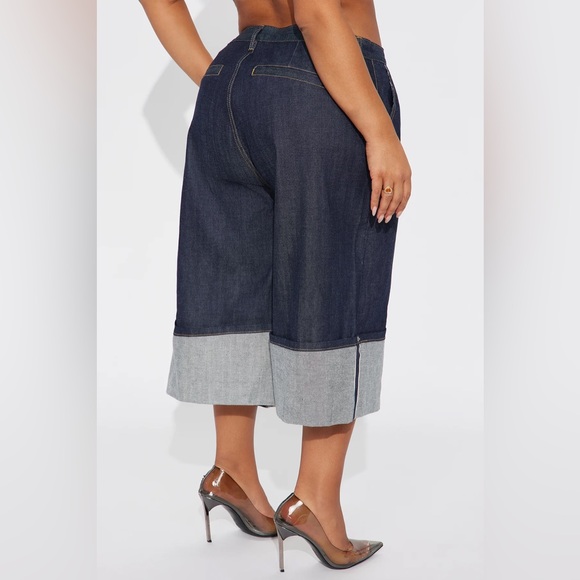 Fashion Nova Dark Blue denim Wide Leg Jean Set - Picture 4 of 5